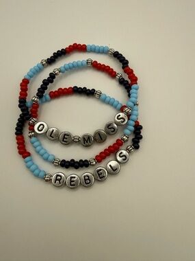 Ole Miss Bracelet Stack Set of 3 Handmade Stretch Bracelets